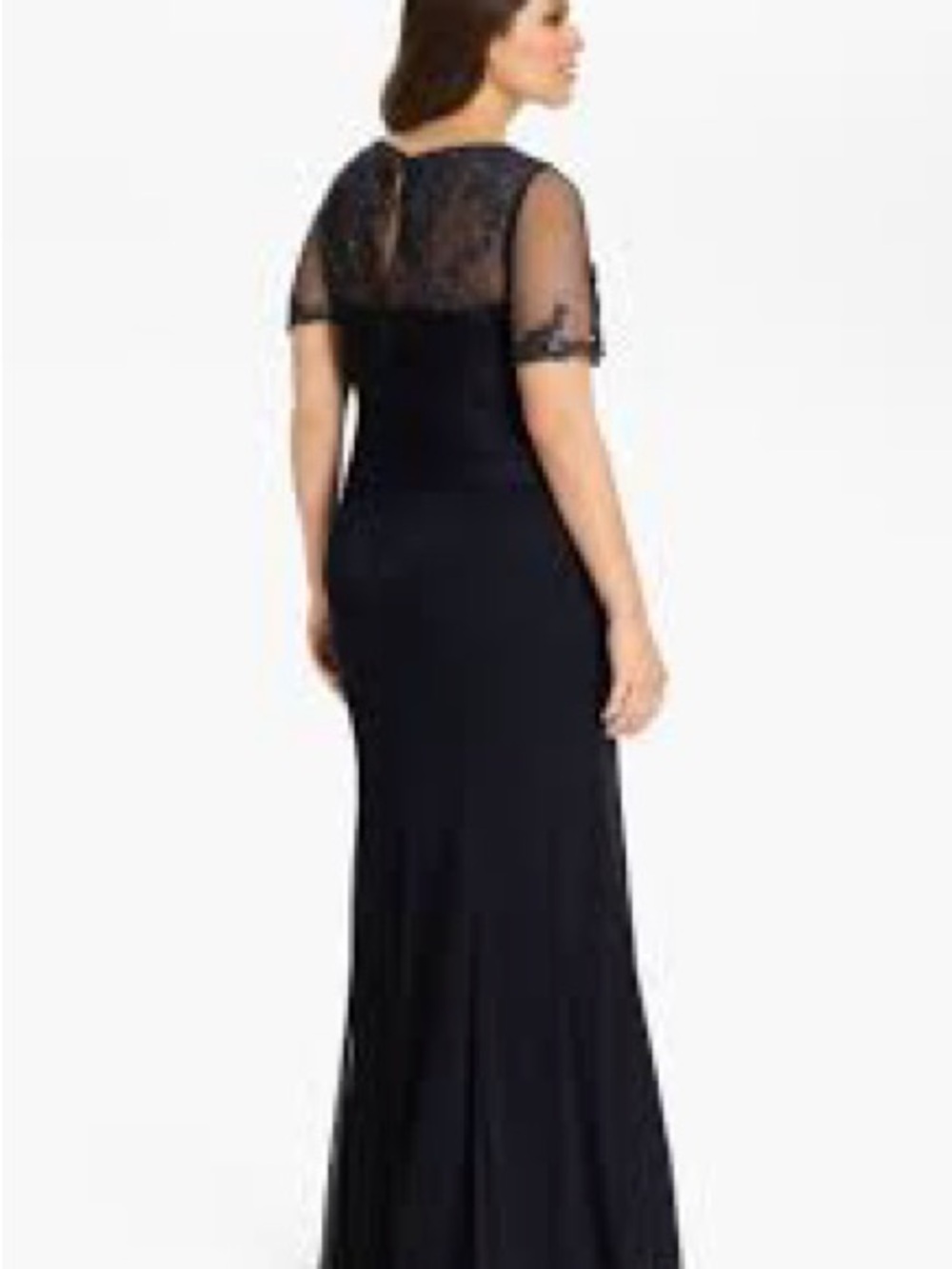 Adrianna Papell Navy V-Neck Maxi Dress with Sheer Short Sleeves 1138 - Picture 2 of 7
